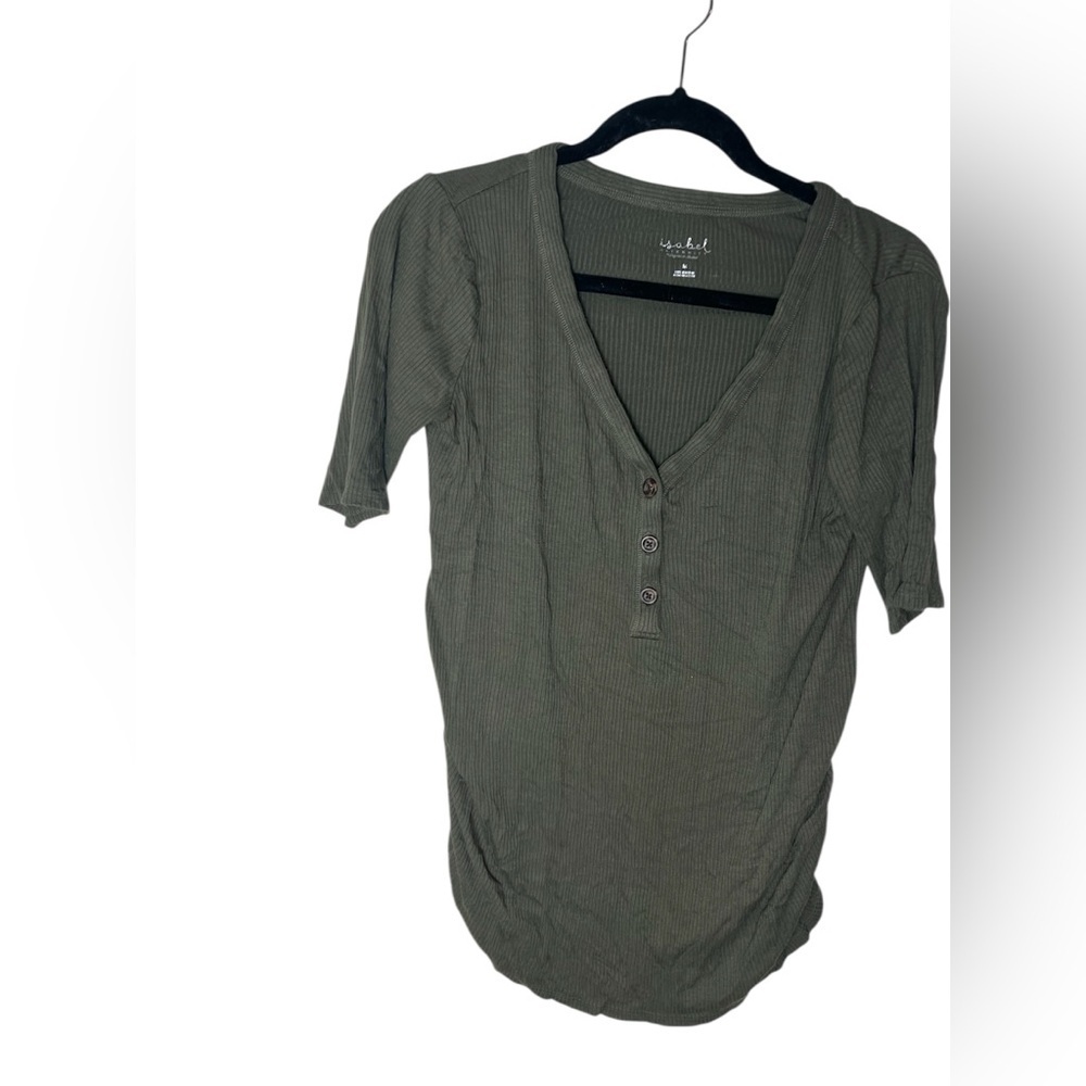 Isabel Maternity by Ingrid & Isabel Olive Green Ribbed Henley Maternity Top